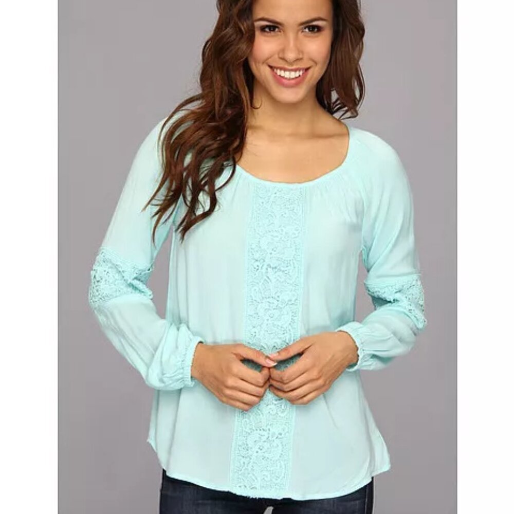 NEW Lilly Pulitzer Briony Top Spa Blue Tunic Gauze Blouse Crochet LACE Mint XS